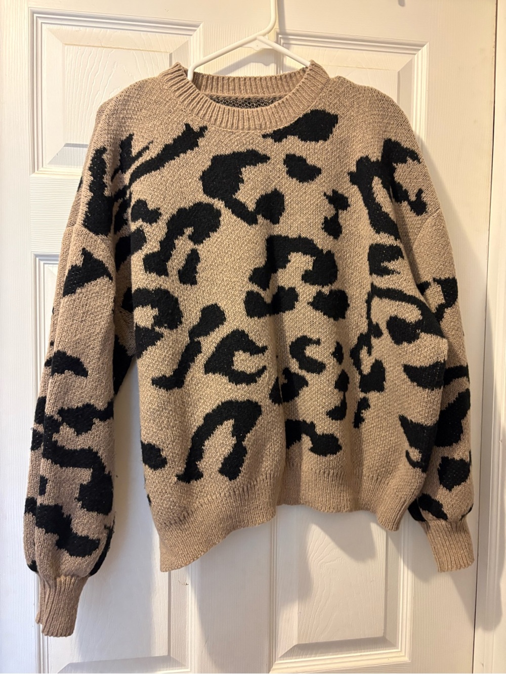 Beige and Black Leopard Print Women's Sweater